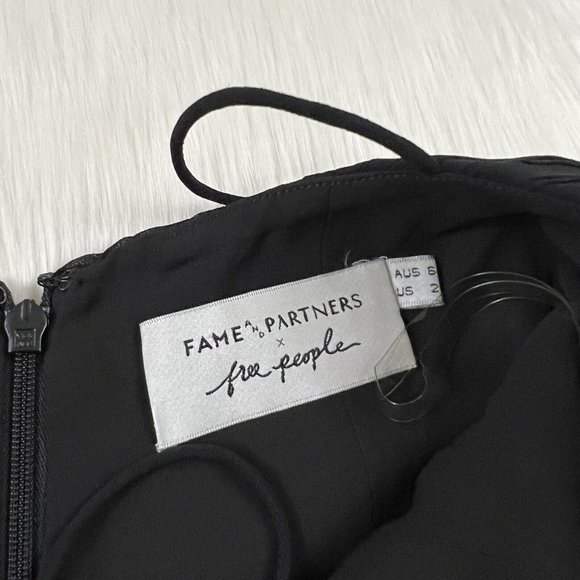 Free People X Fame and Partners Size 2 Black Crinkle Ruched Mini Dress - Picture 6 of 10